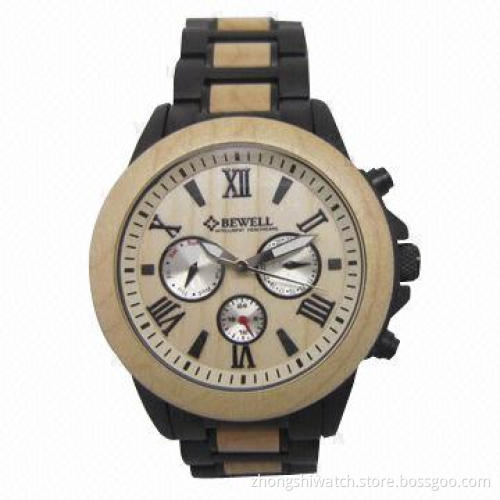 Matt Stainless & Maple Combined Wooden Watch, A601 Real 6 Hands Working Chrono Movement, Hot